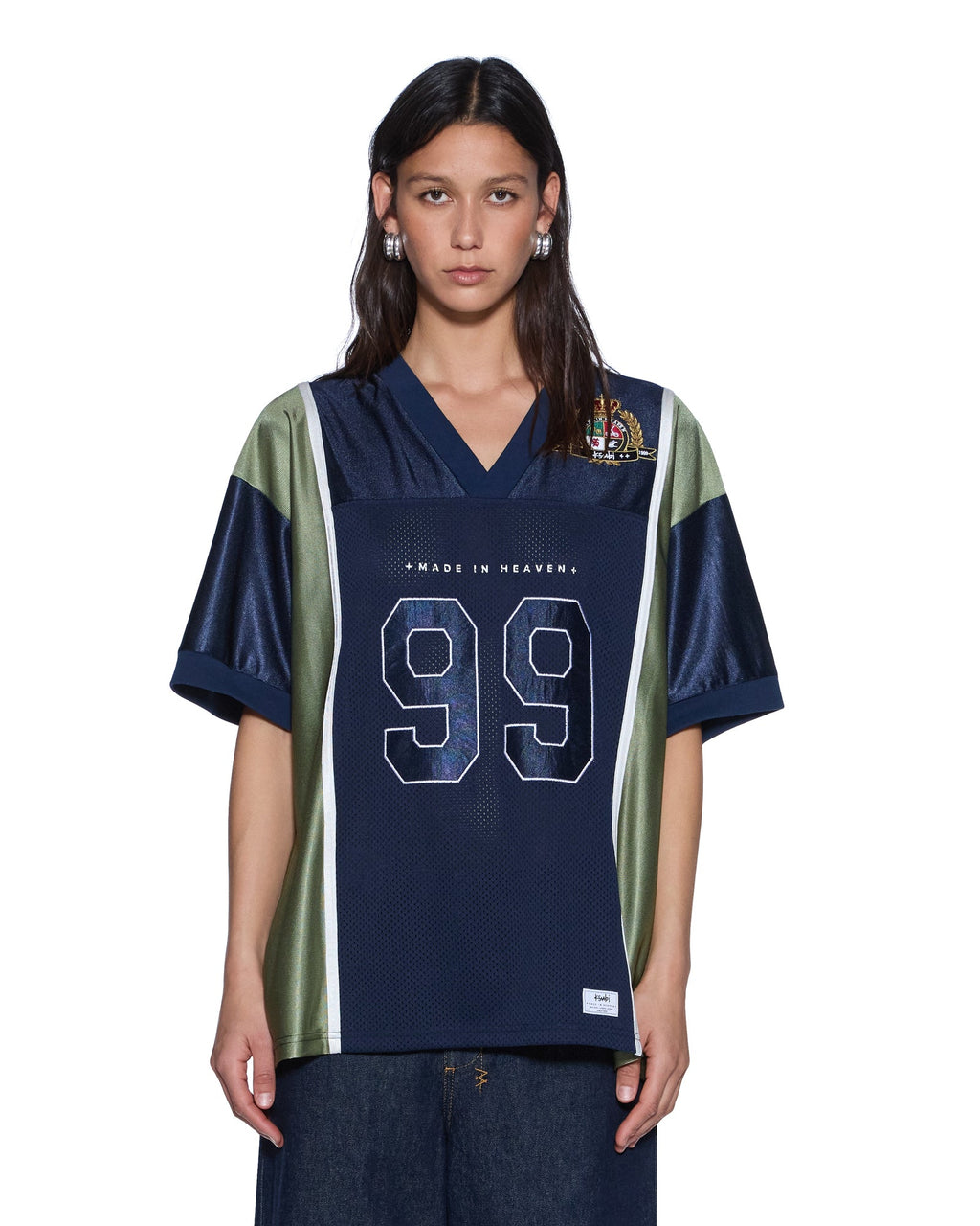 Womens Playoff Ss Jersey Navy Relaxed Fashion Tops - Navy