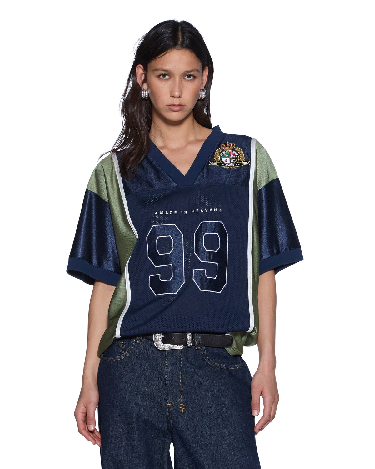 Womens Playoff Ss Jersey Navy Relaxed Fashion Tops - Navy
