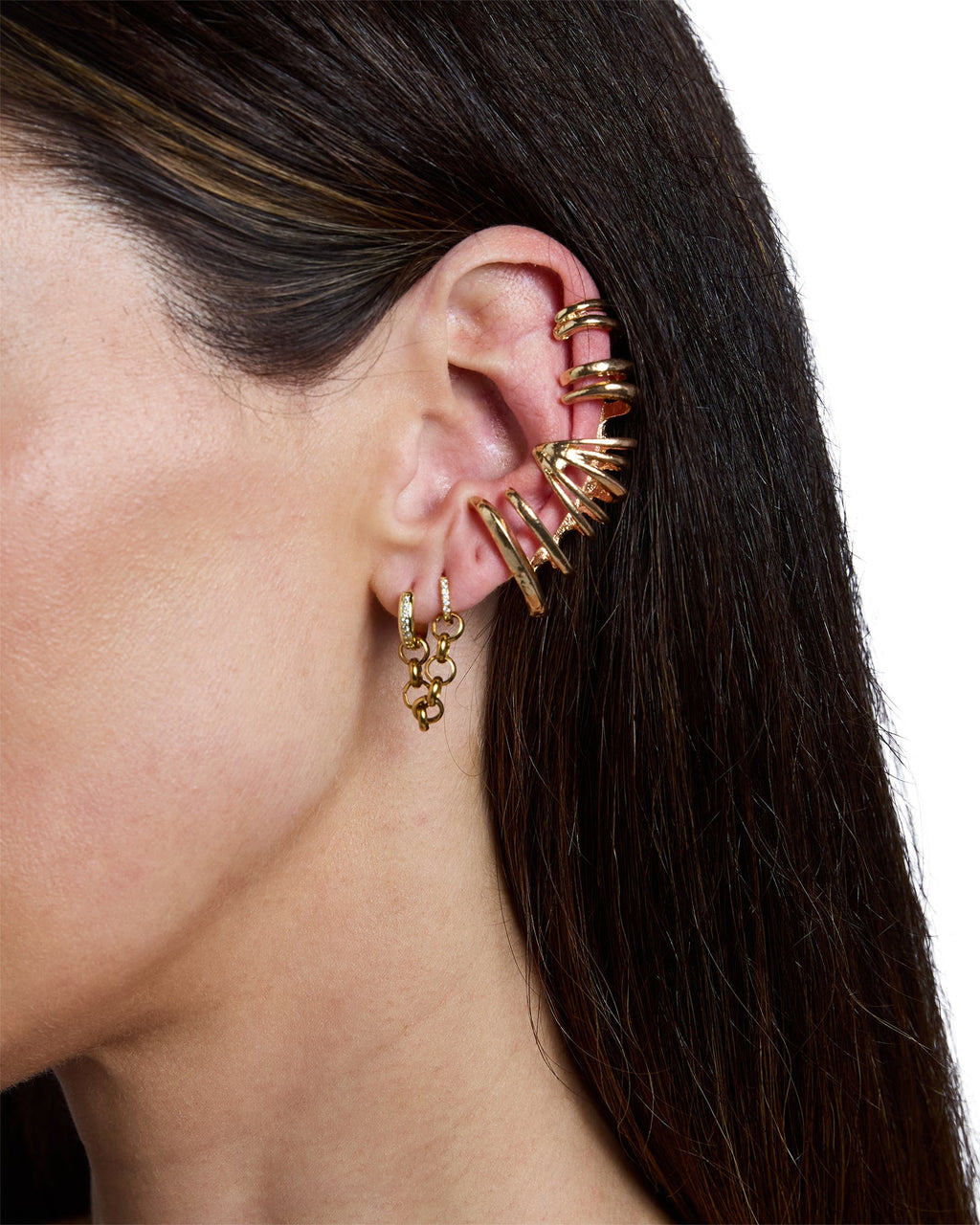 Krystal Chainlink Huggie Earings Gold Jewellery - Gold