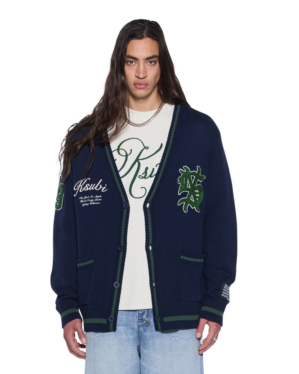 Mens Playoff Cardigan Midnight Regular Knitwear - Navy