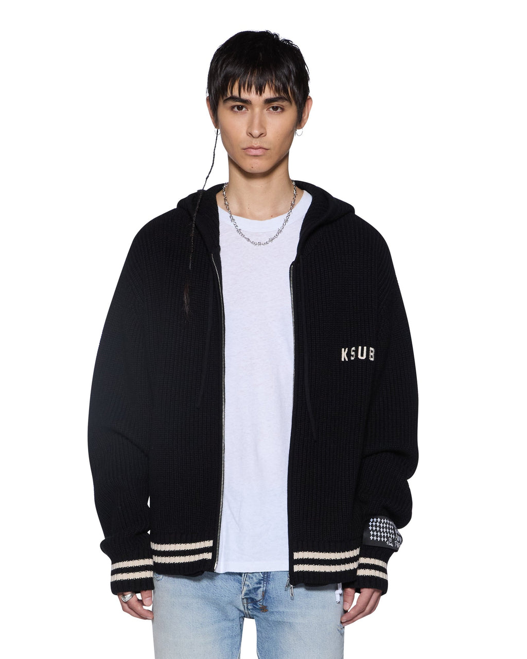 Mens Boxer Zip Knit Hoodie Midnight Regular Knitwear - Black