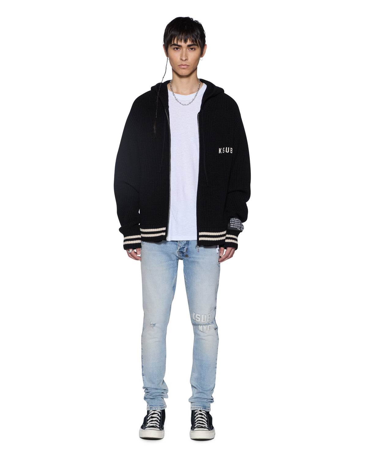 Mens Boxer Zip Knit Hoodie Midnight Regular Knitwear - Black