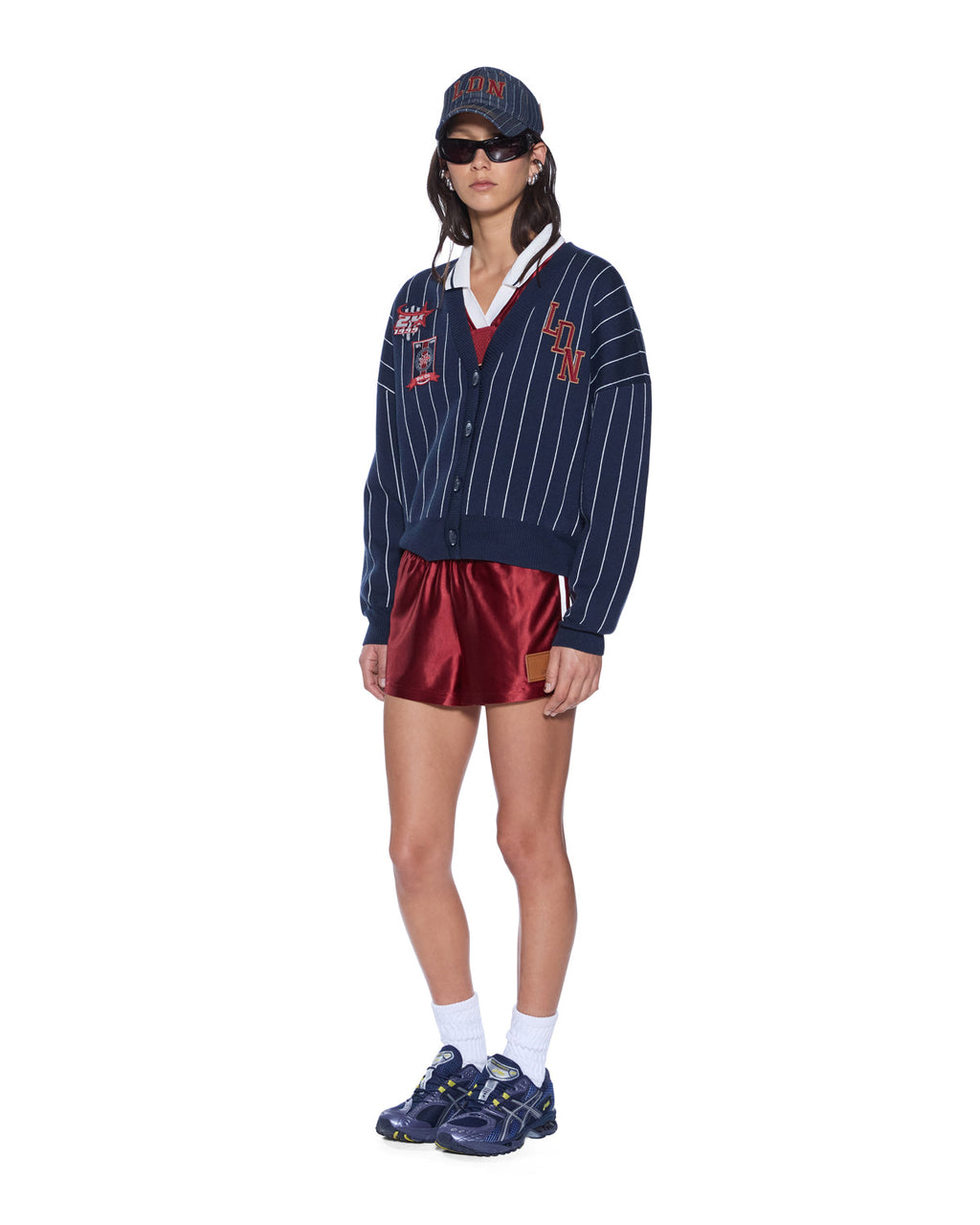 Womens Dean Cardigan Navy Pinstripe Regular Knitwear - Navy