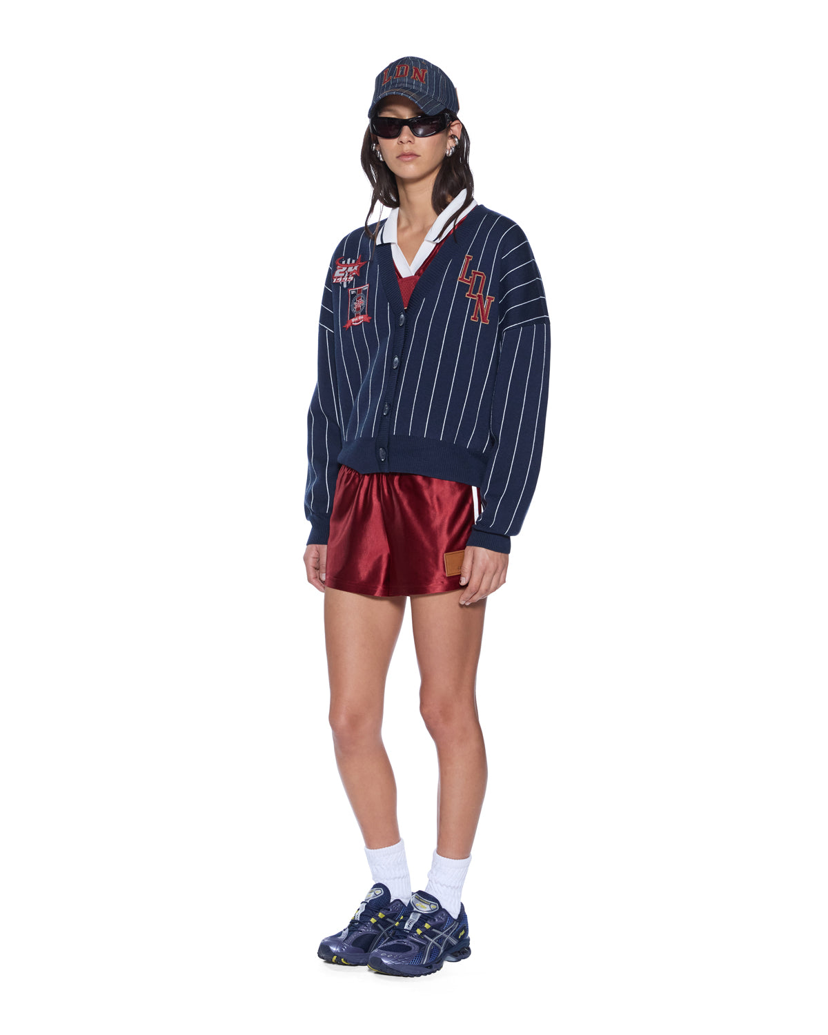 Womens Dean Cardigan Navy Pinstripe Regular Knitwear - Navy