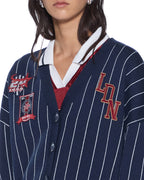 Womens Dean Cardigan Navy Pinstripe Regular Knitwear - Navy