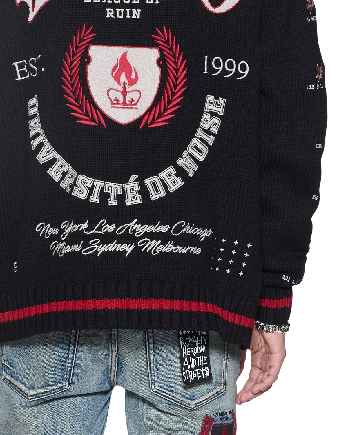 Mens League Cardigan Black Relaxed Knitwear - Black