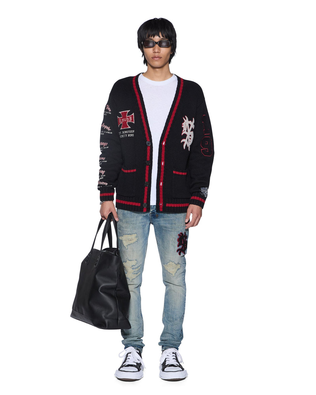 Mens League Cardigan Black Relaxed Knitwear - Black