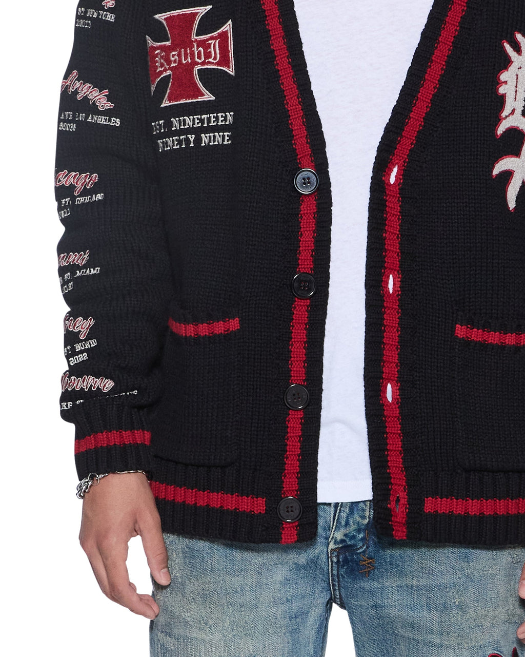 Mens League Cardigan Black Relaxed Knitwear - Black