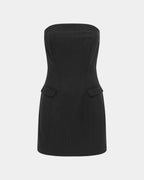 Womens London Bustier Dress Pinstripe Fitted Dresses - Black