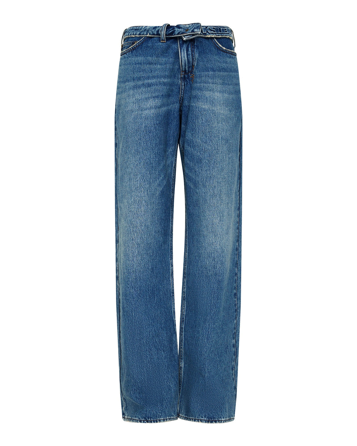 Womens Low Rider Flip Aged Relaxed Denim Jeans - Denim