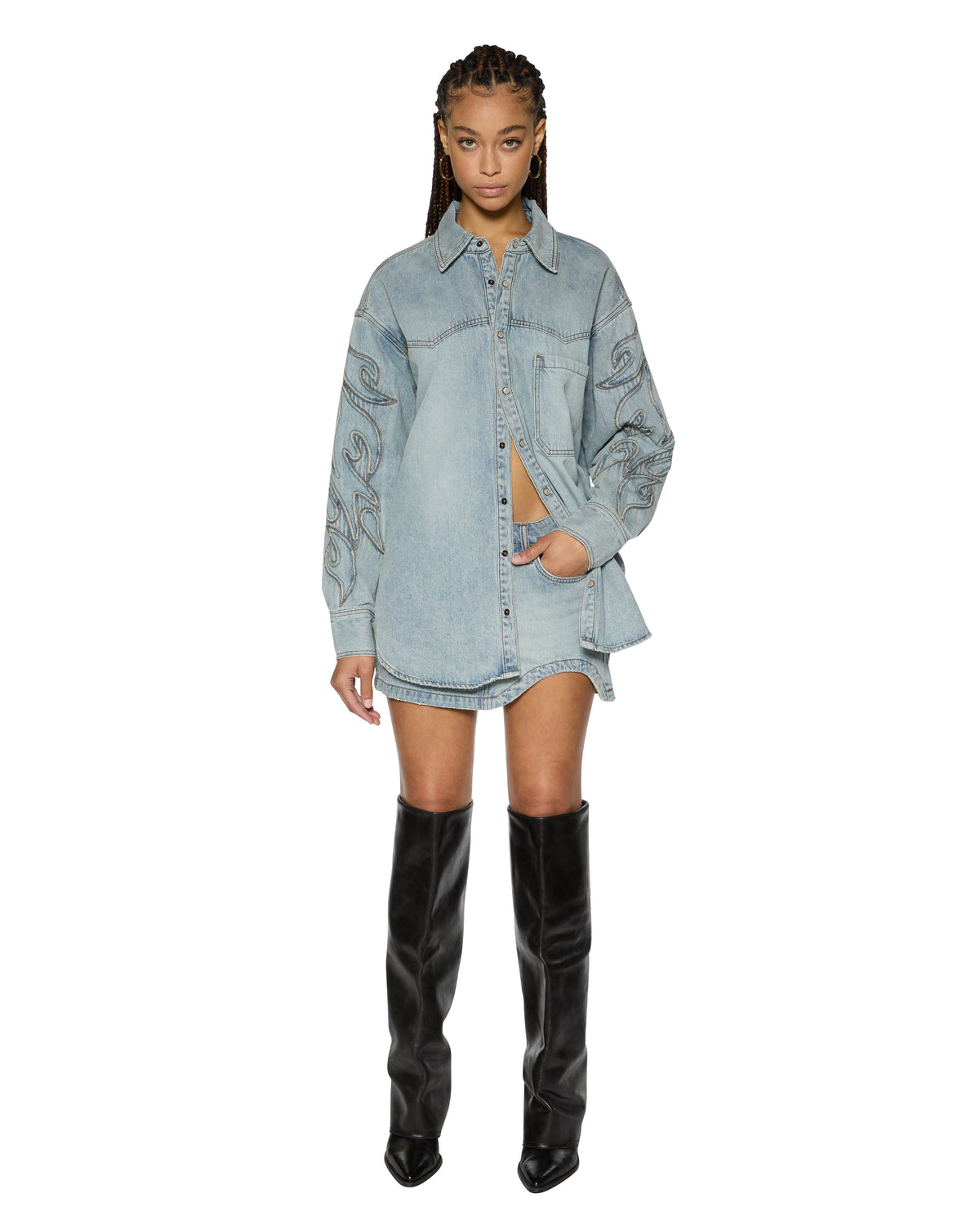 Womens Frontier Ls Shirt Paragon Patch Oversized Shirts - Denim