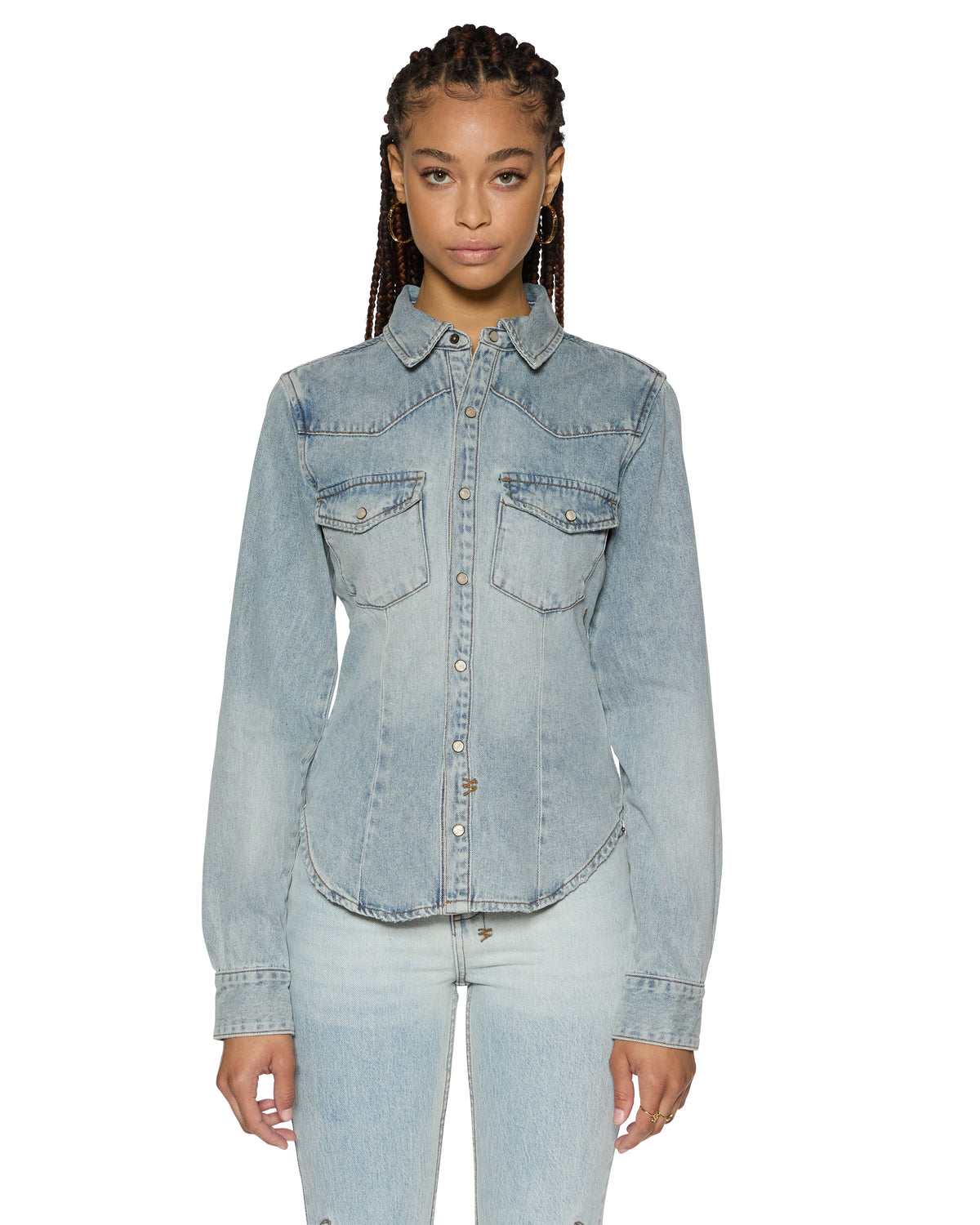 Womens Bella Ls Shirt Paragon Slim Shirts - Denim