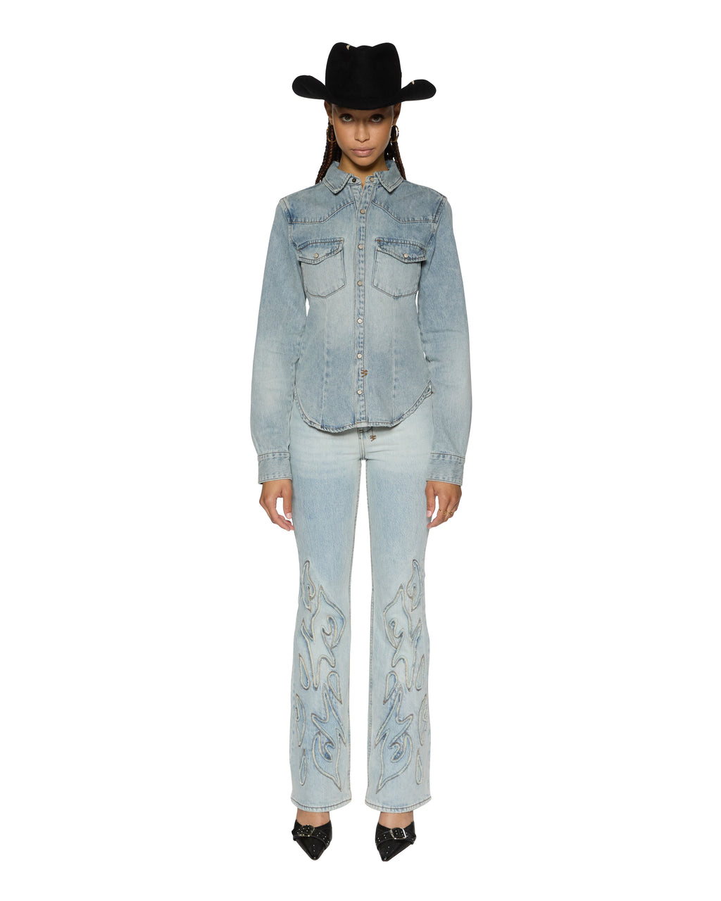 Womens Bella Ls Shirt Paragon Slim Shirts - Denim