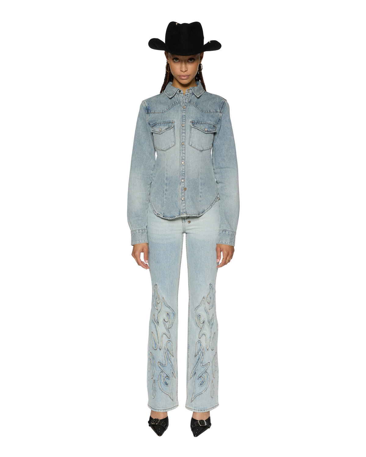Womens Bella Ls Shirt Paragon Slim Shirts - Denim