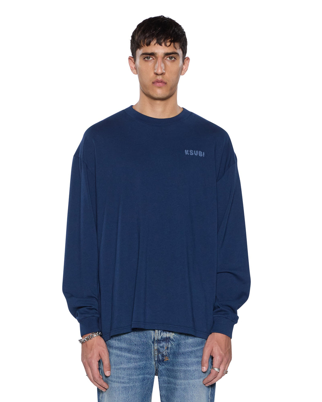 Mens Mekanik Ekcess Ls Tee Navy Oversized Tees - Navy