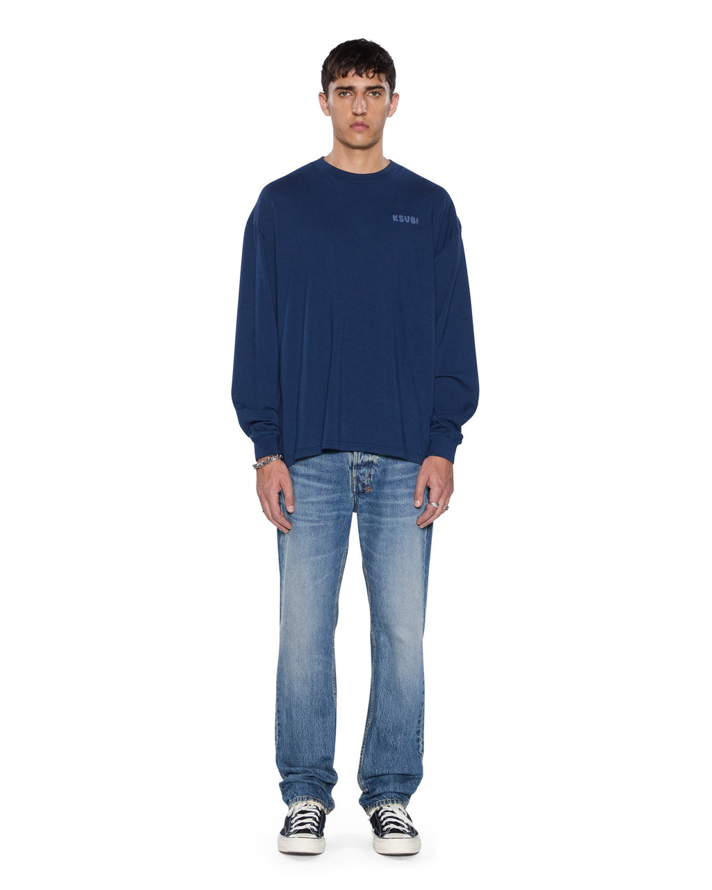 Mens Mekanik Ekcess Ls Tee Navy Oversized Tees - Navy
