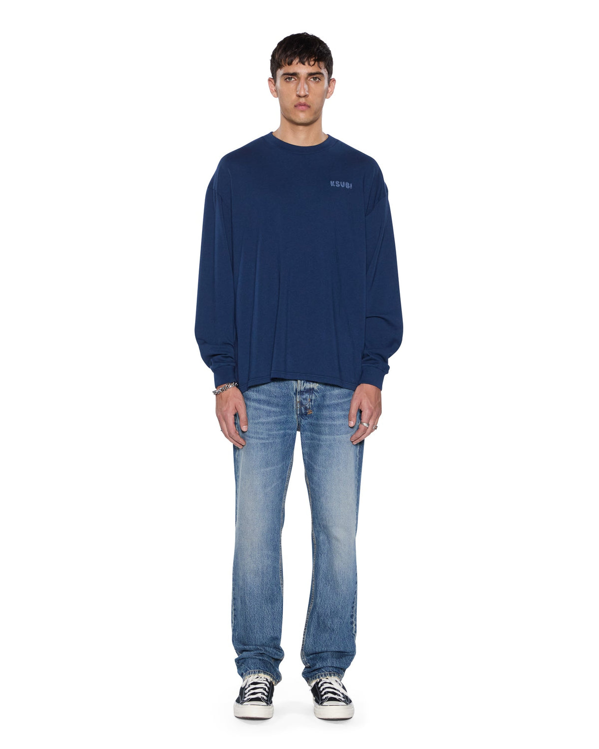 Mens Mekanik Ekcess Ls Tee Navy Oversized Tees - Navy