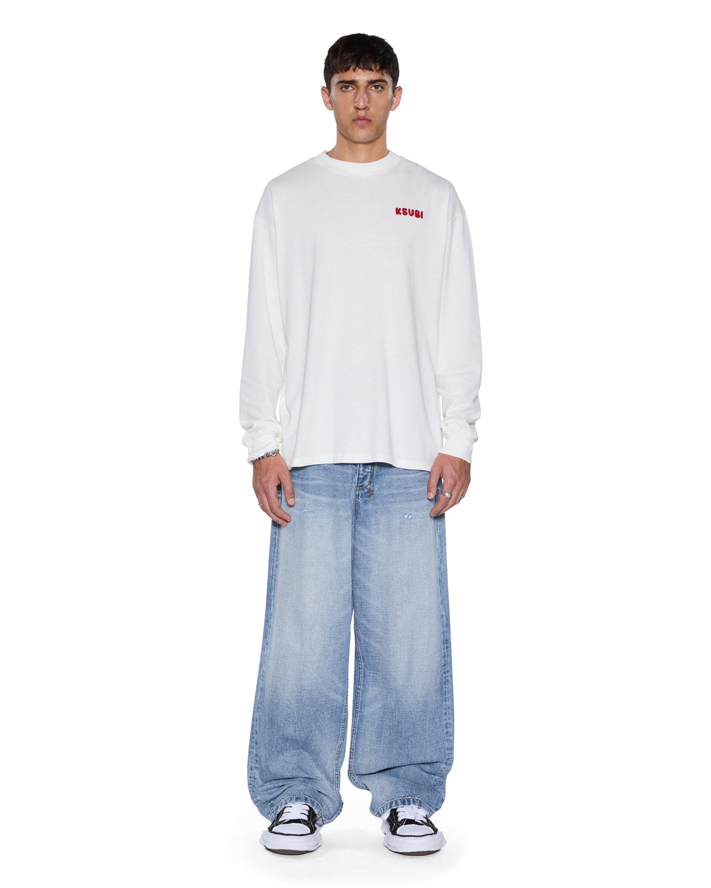Mens Mekanik Ekcess Ls Tee White/red Oversized Tees - White