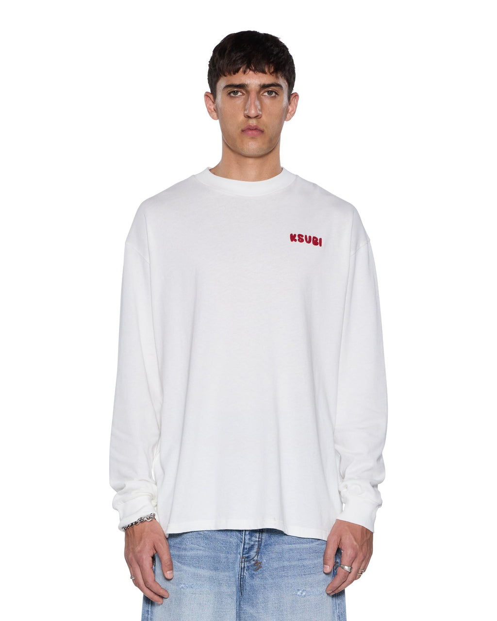 Mens Mekanik Ekcess Ls Tee White/red Oversized Tees - White
