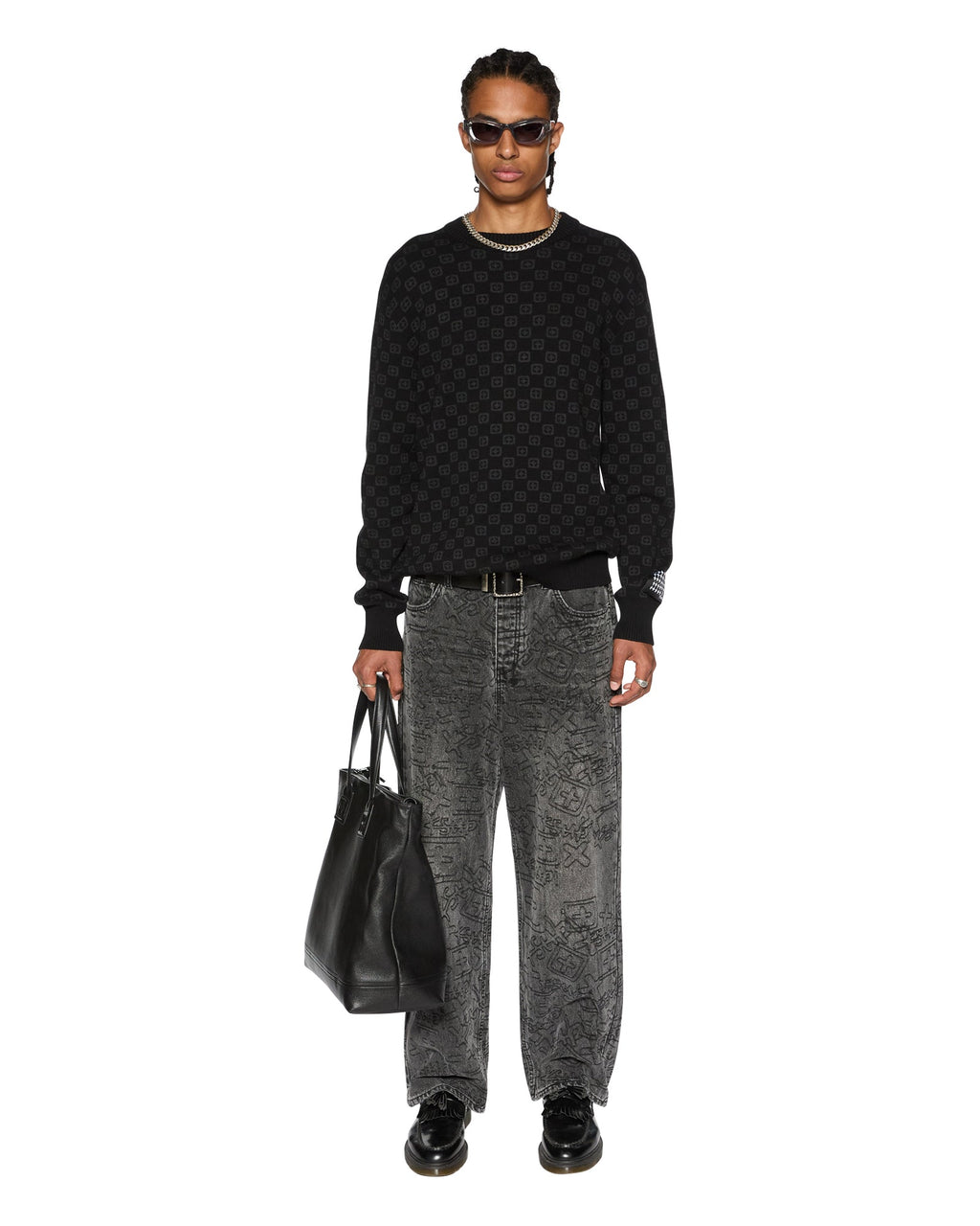 Mens Maxx Stencil Stitch Baggy Denim Jeans - Black