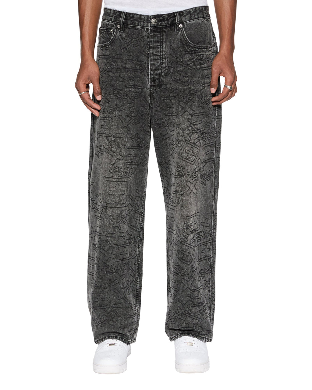 Mens Maxx Stencil Stitch Baggy Denim Jeans - Black
