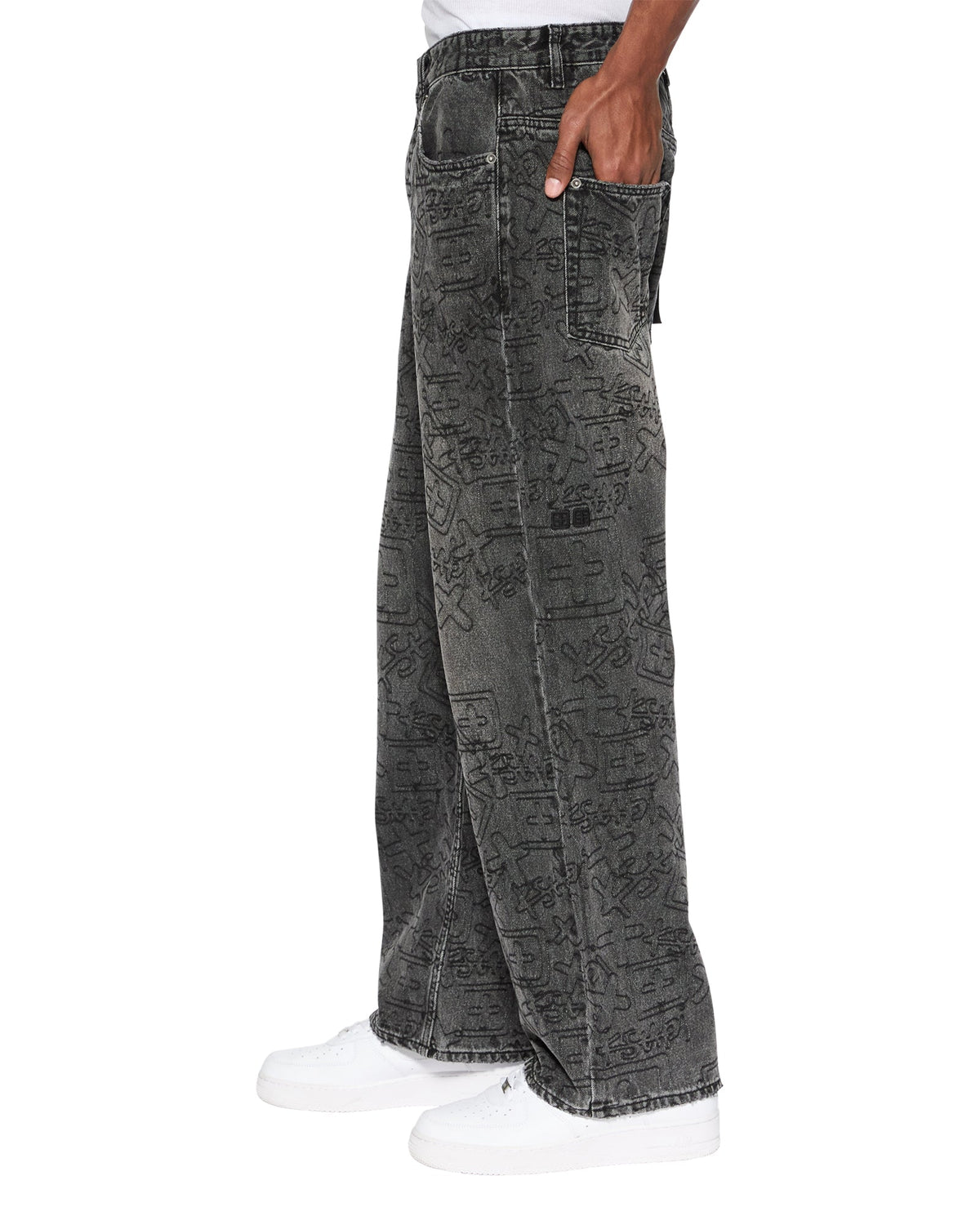 Mens Maxx Stencil Stitch Baggy Denim Jeans - Black