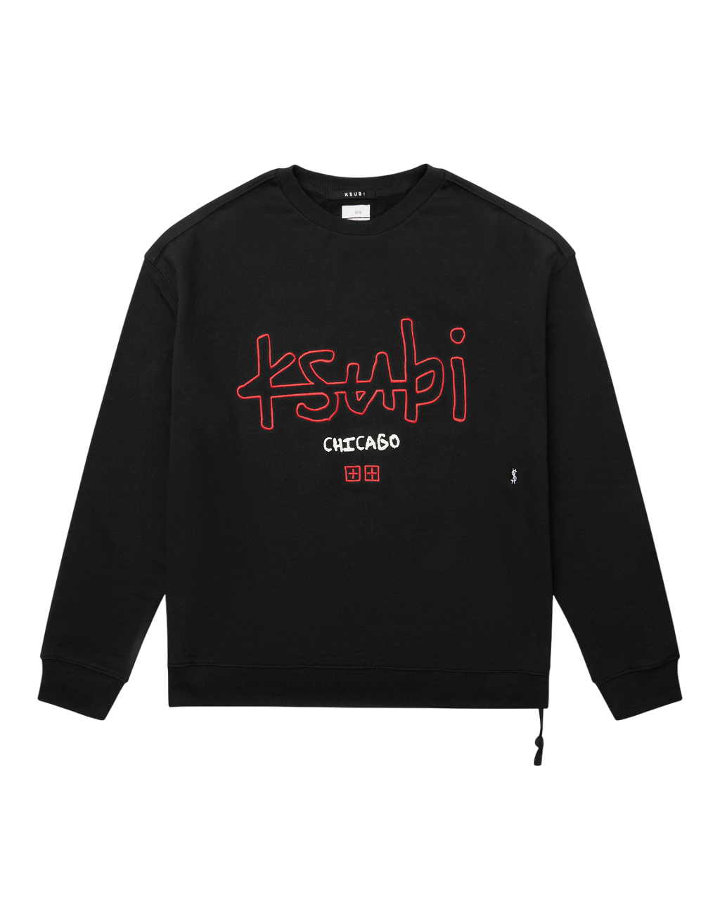 Mens Chicago 4x4 Biggie Crew Jet Black Oversized Fleece - Black