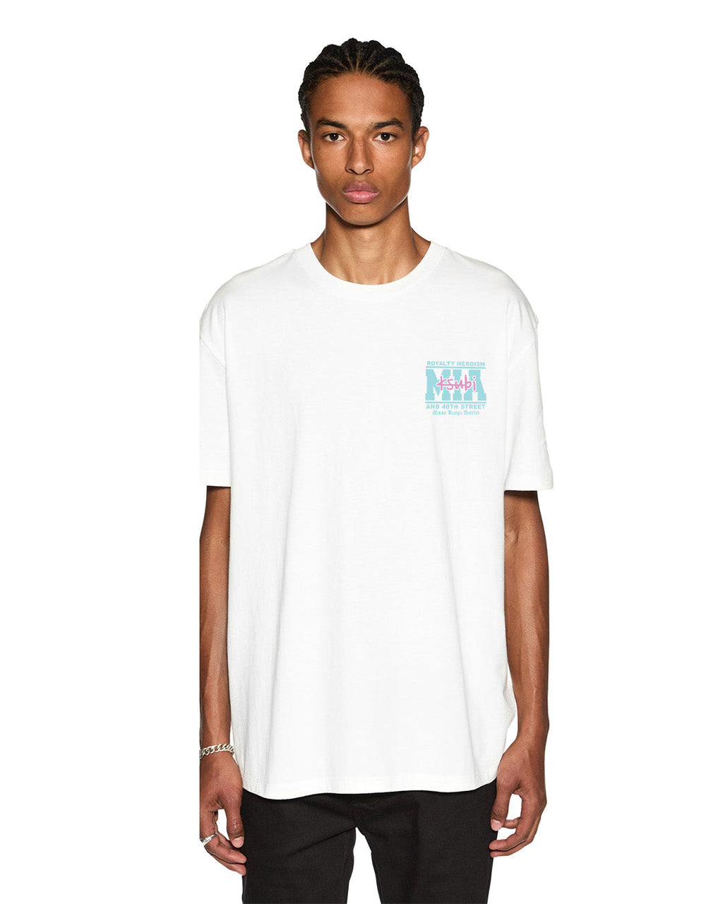 Mens Miami And The Streets Ss Biggie Tee White Oversized Tees - White