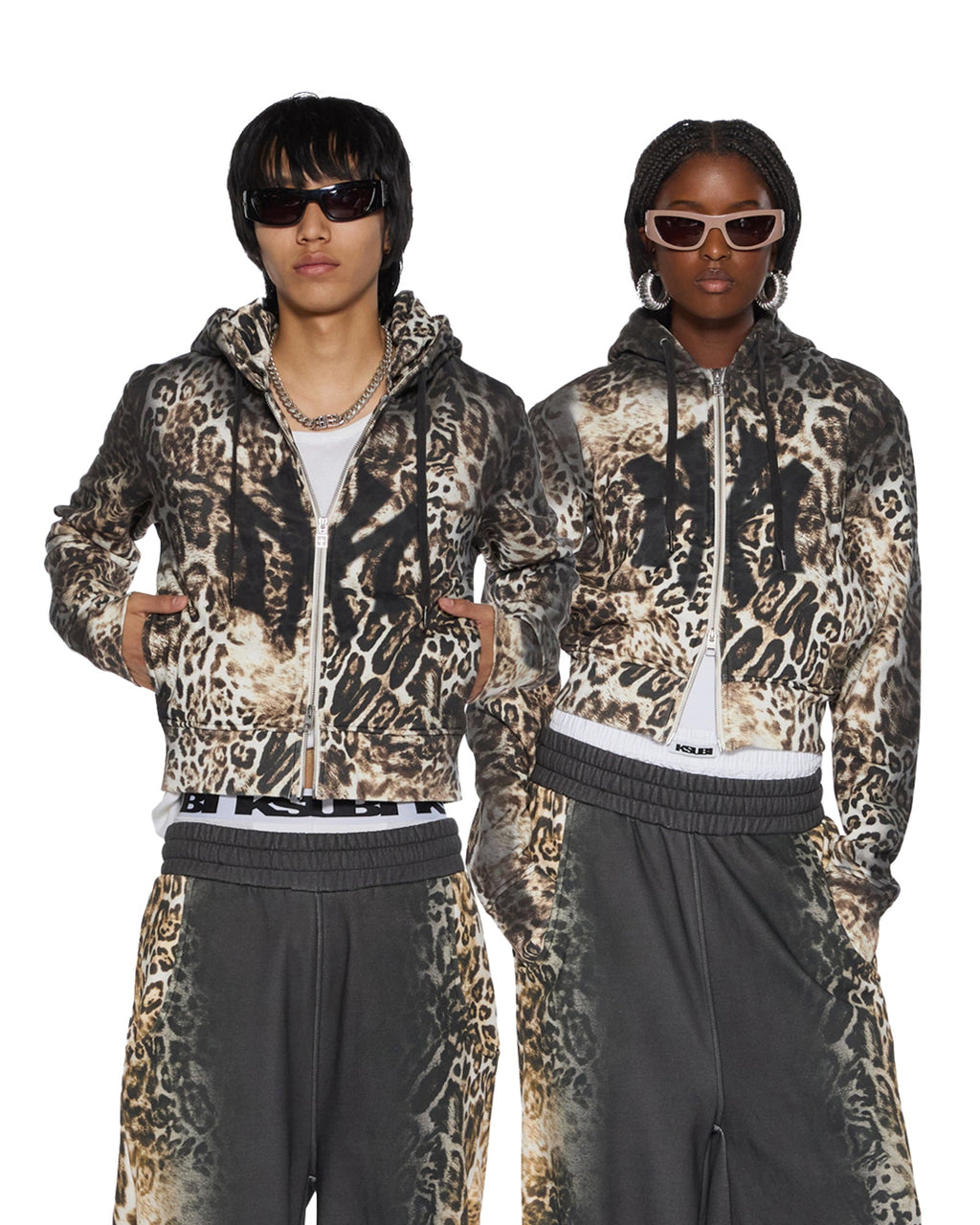 Womens Mowalola Zip Hoodie Cheetah Slim Fleece - Multi Colour