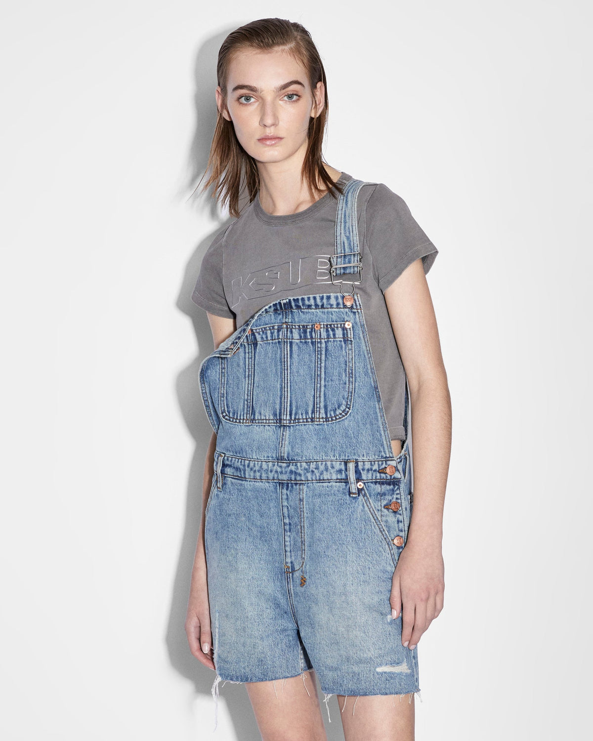 Womens Easy Cutoff Overall Lifetime Dragged Regular Jumpsuits - Denim