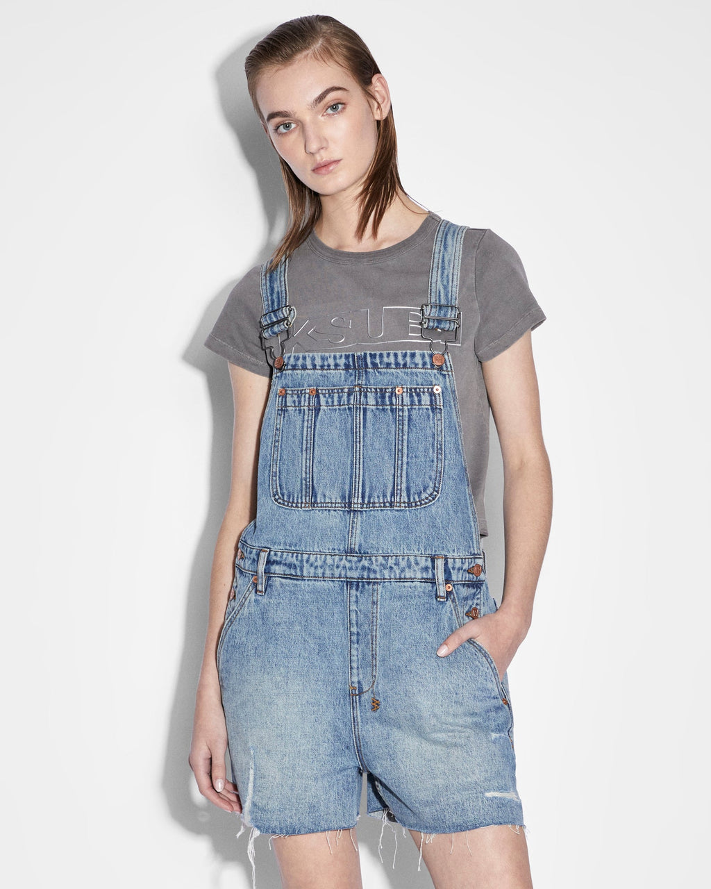 Womens Easy Cutoff Overall Lifetime Dragged Regular Jumpsuits - Denim