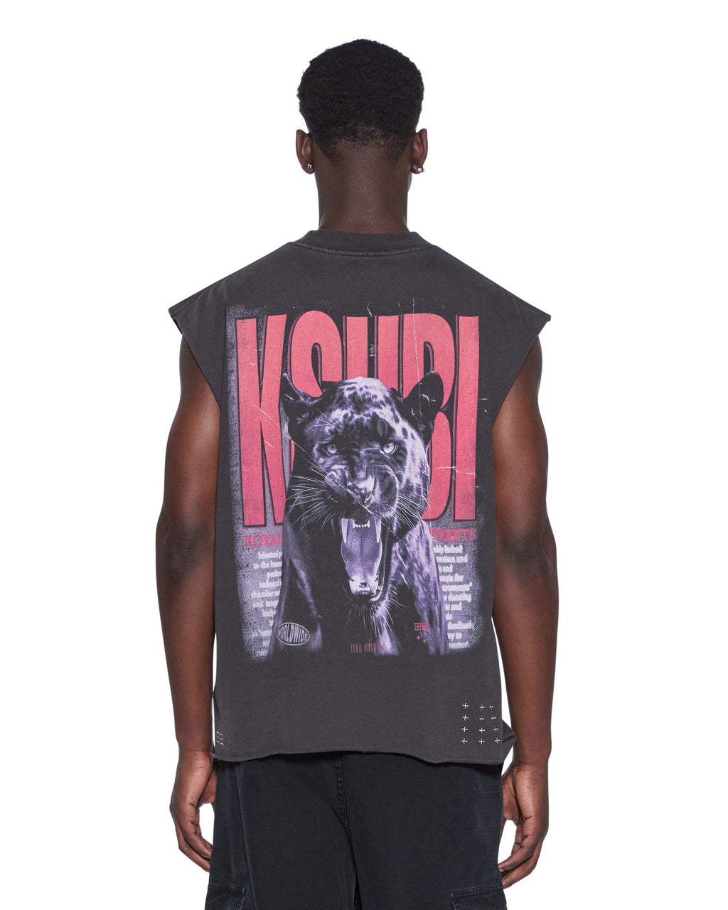 Mens Panthera Cut Off Biggie Tee Ash Oversized Tees - Black