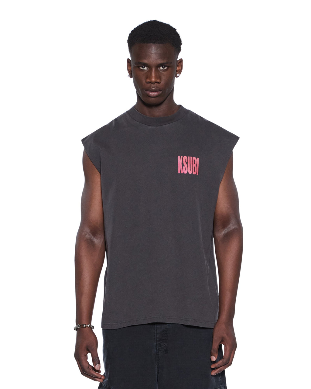 Mens Panthera Cut Off Biggie Tee Ash Oversized Tees - Black