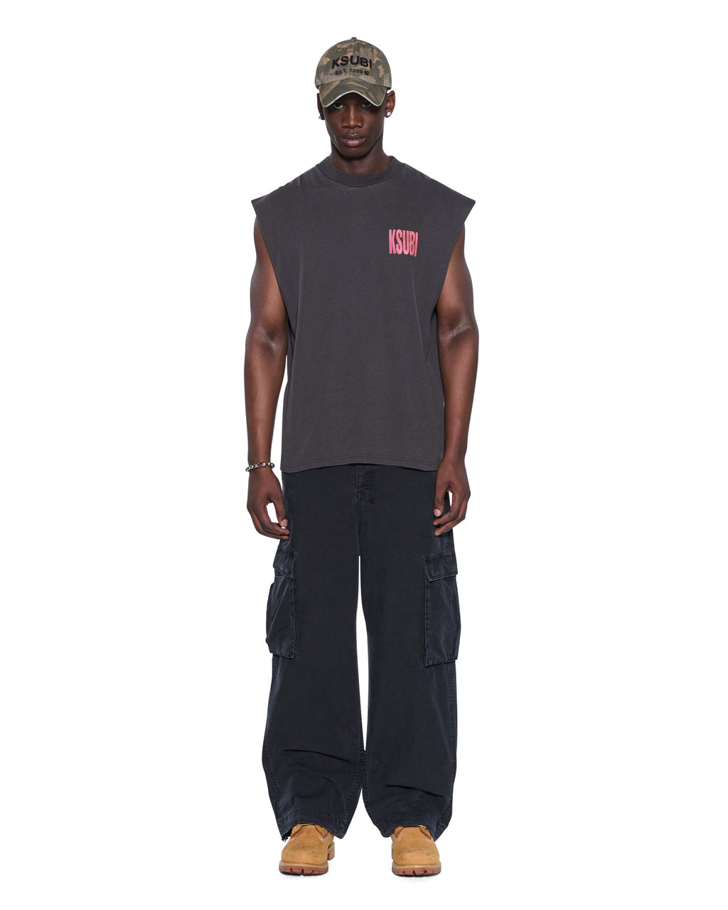 Mens Panthera Cut Off Biggie Tee Ash Oversized Tees - Black