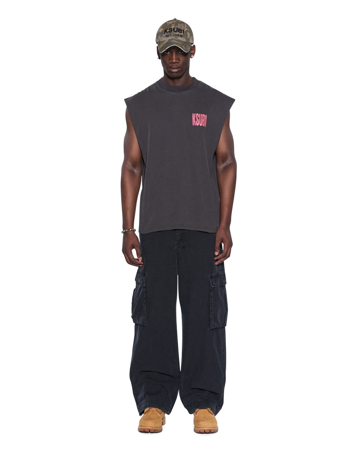 Mens Panthera Cut Off Biggie Tee Ash Oversized Tees - Black