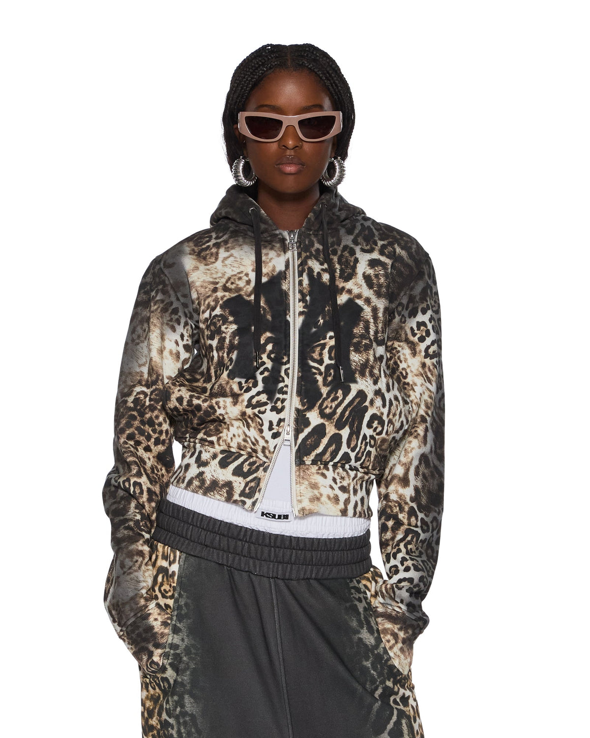 Womens Mowalola Zip Hoodie Cheetah Slim Fleece - Multi Colour
