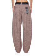 Womens Barrel Trouser Flip Houndstooth Barrel Leg Pants - Brown