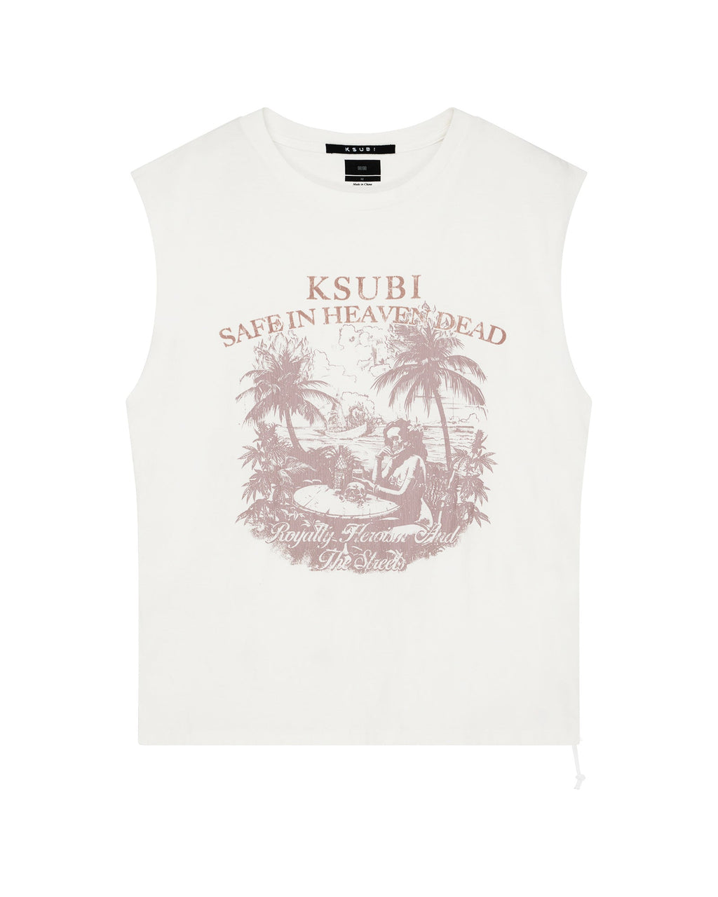 Mens Paradiso Cut Off Tee Vintage White Regular Tees - White