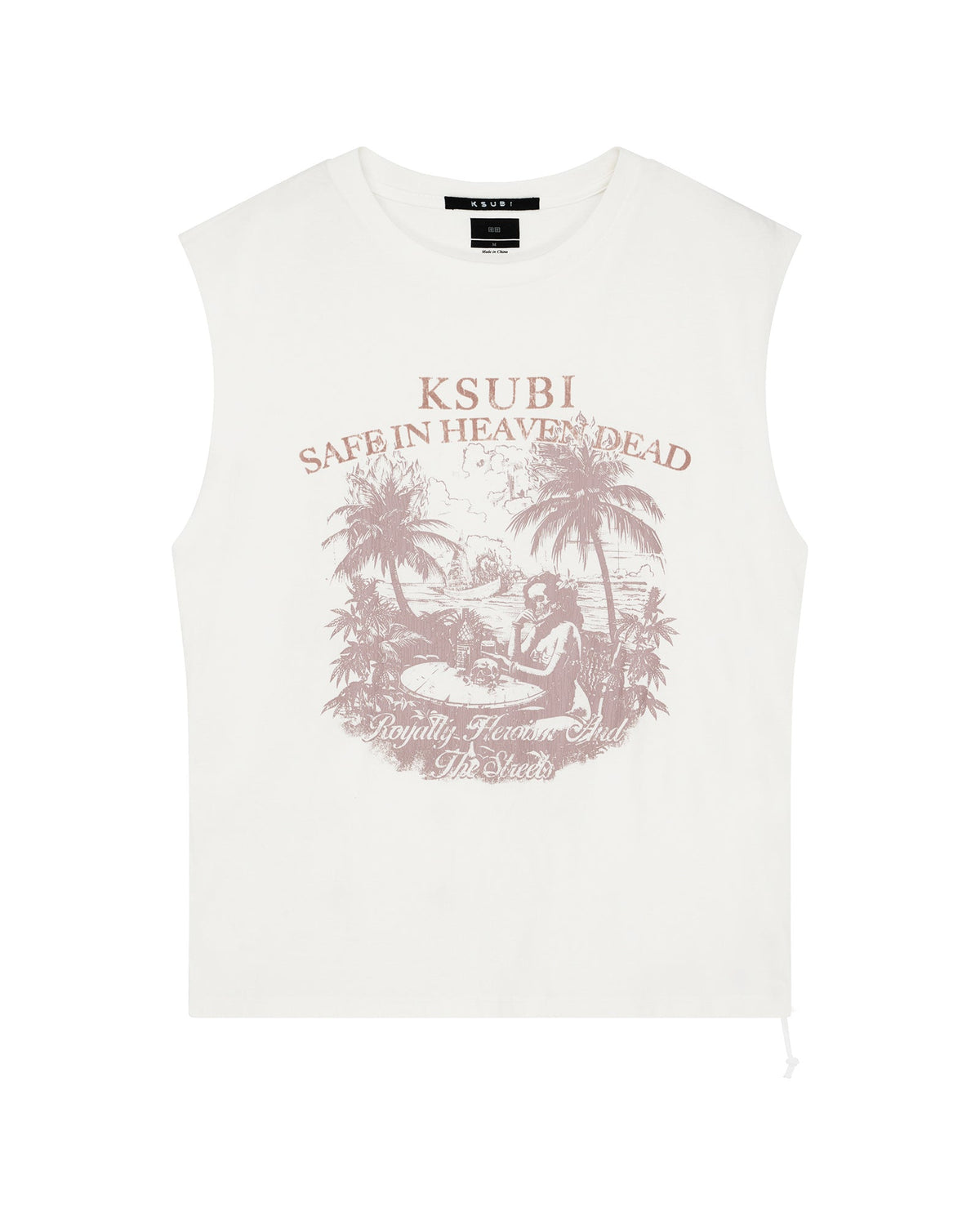 Mens Paradiso Cut Off Tee Vintage White Regular Tees - White