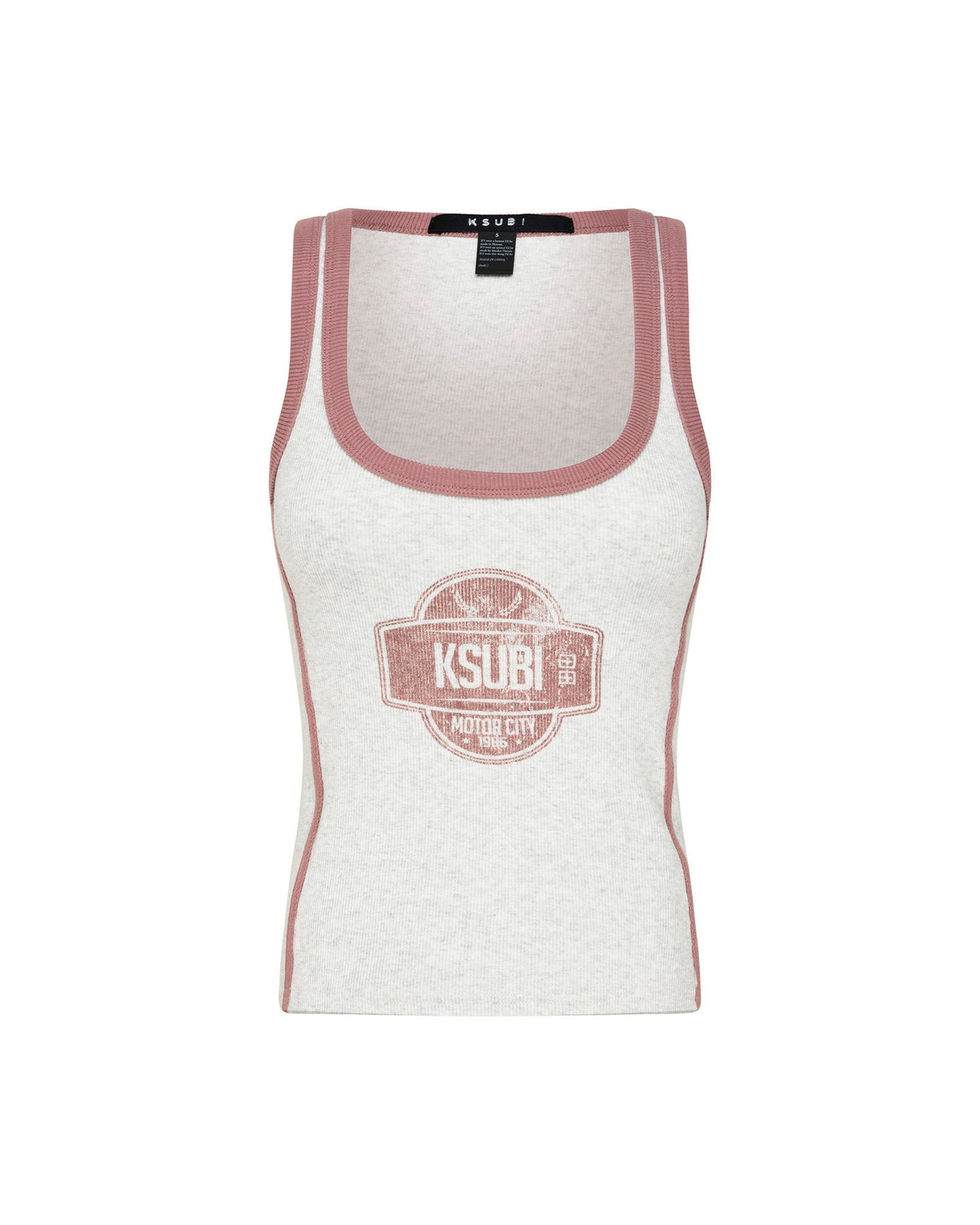 Womens Pitt Lane Origin Tank Snow Marle/red Fitted Fashion Tops - Grey