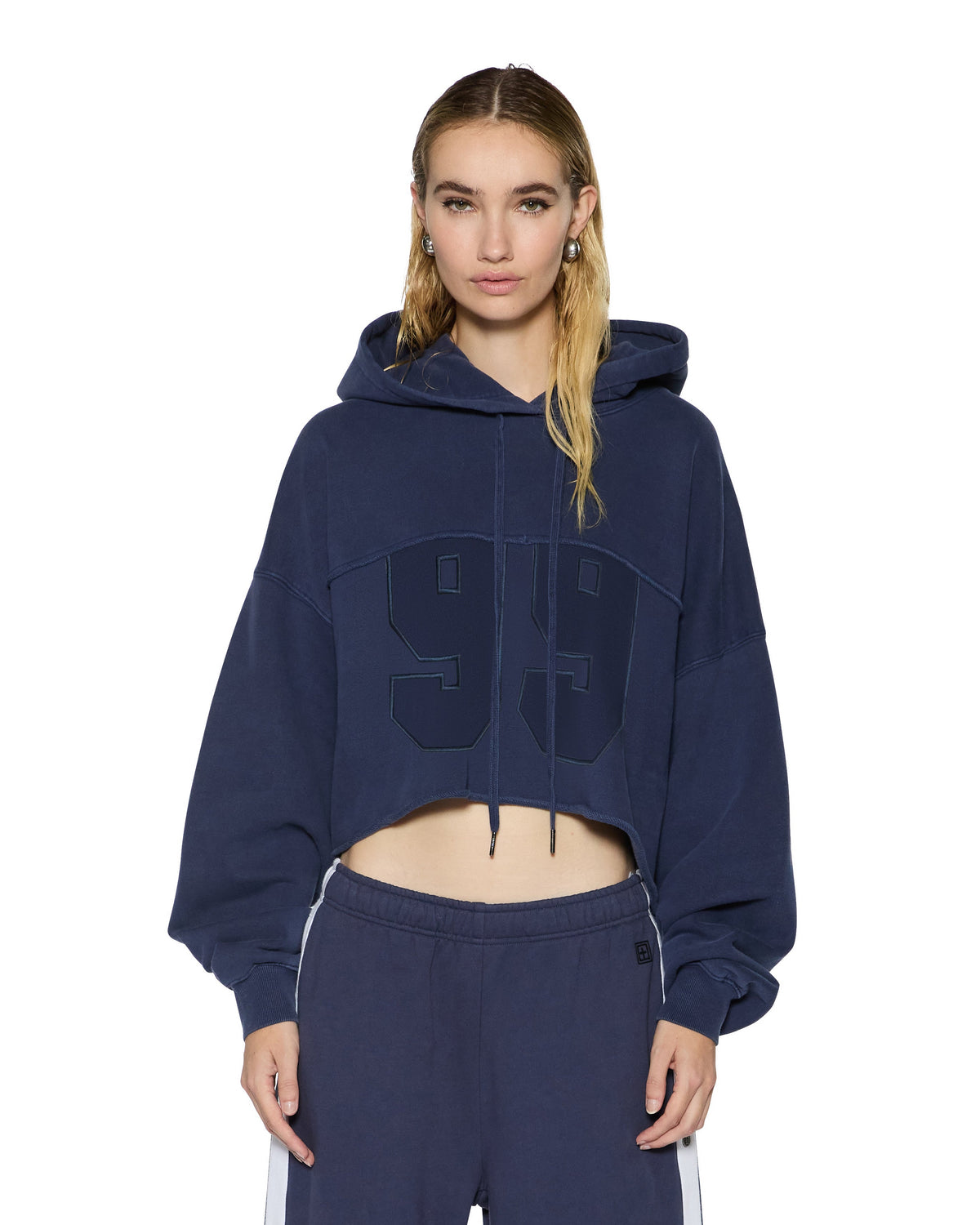 Womens Oh G Hoodie Cropped Ink Blue Regular Fleece - Navy
