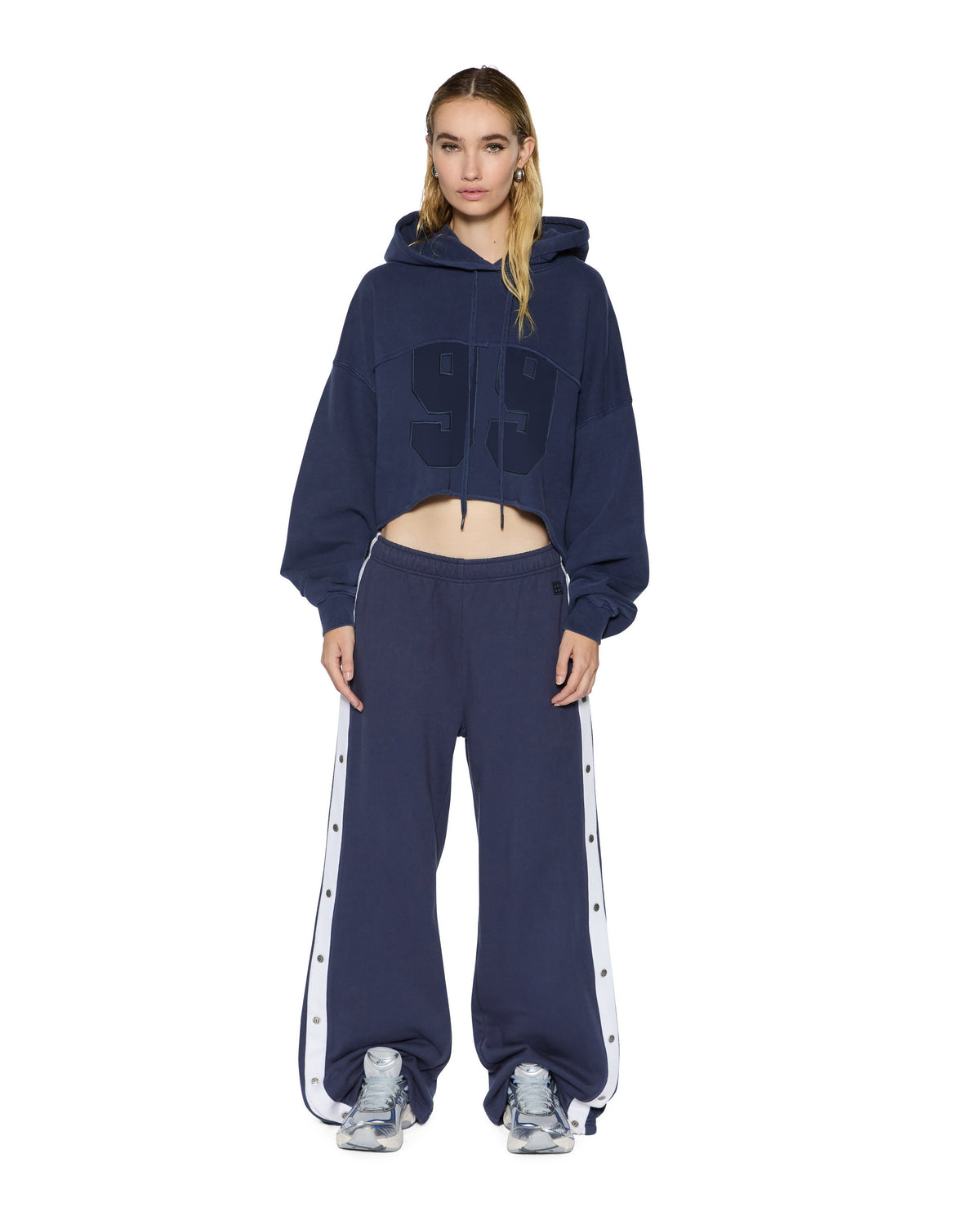Womens Oh G Hoodie Cropped Ink Blue Regular Fleece - Navy