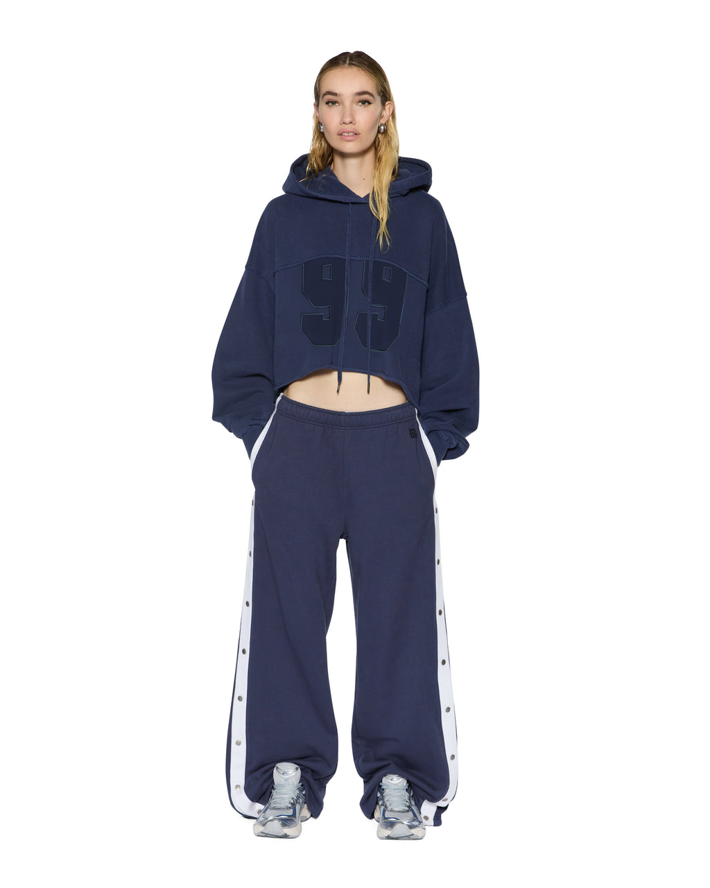 Womens Oh G Hoodie Cropped Ink Blue Regular Fleece - Navy