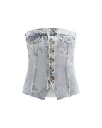 Womens Retro Bustier Dime Krystal Fitted Fashion Tops - Grey