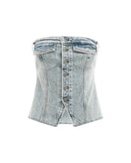 Womens Retro Bustier Youth Fitted Fashion Tops - Denim