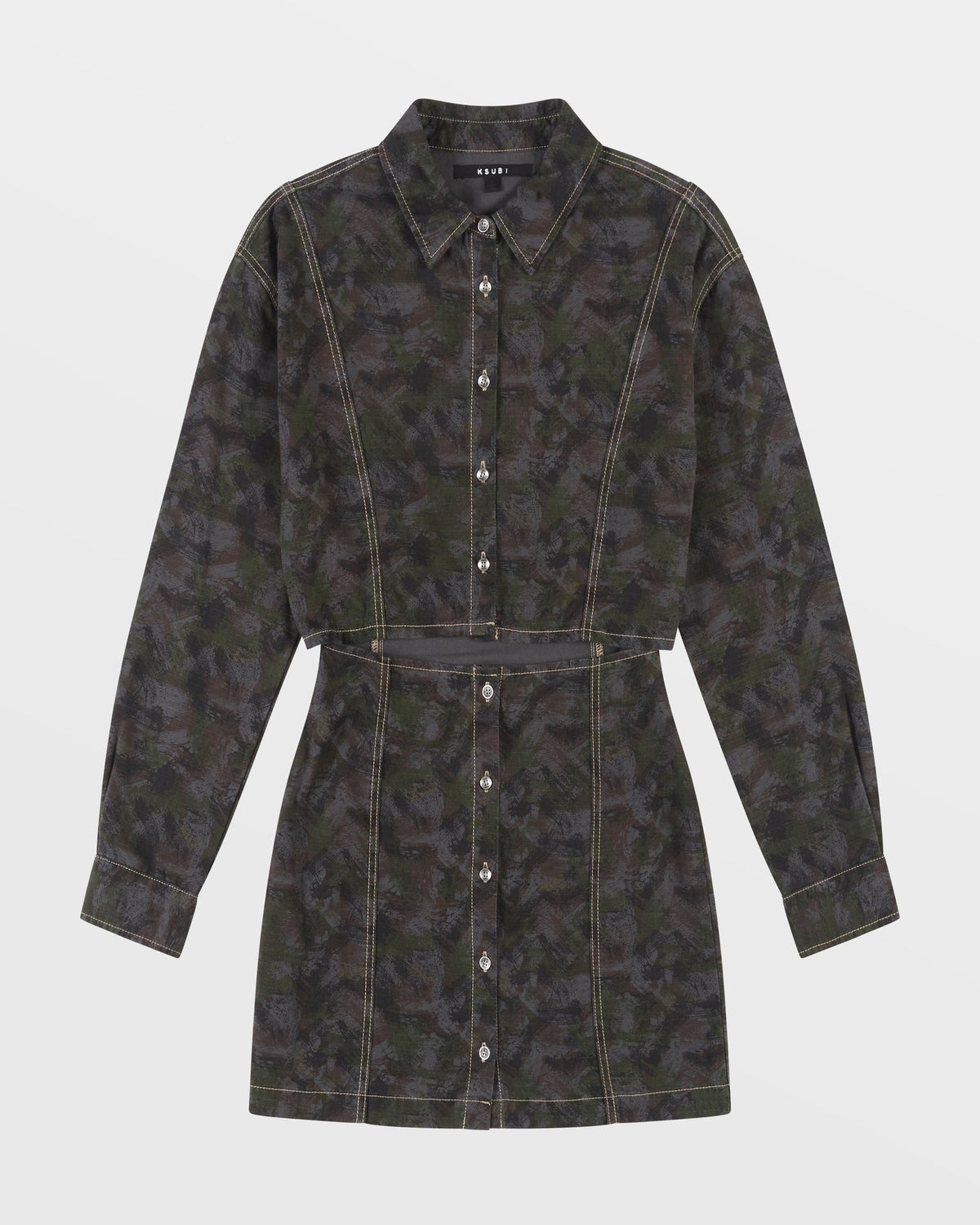 Womens Cutout Shirt Dress Camo Relaxed Dresses - Multi Colour