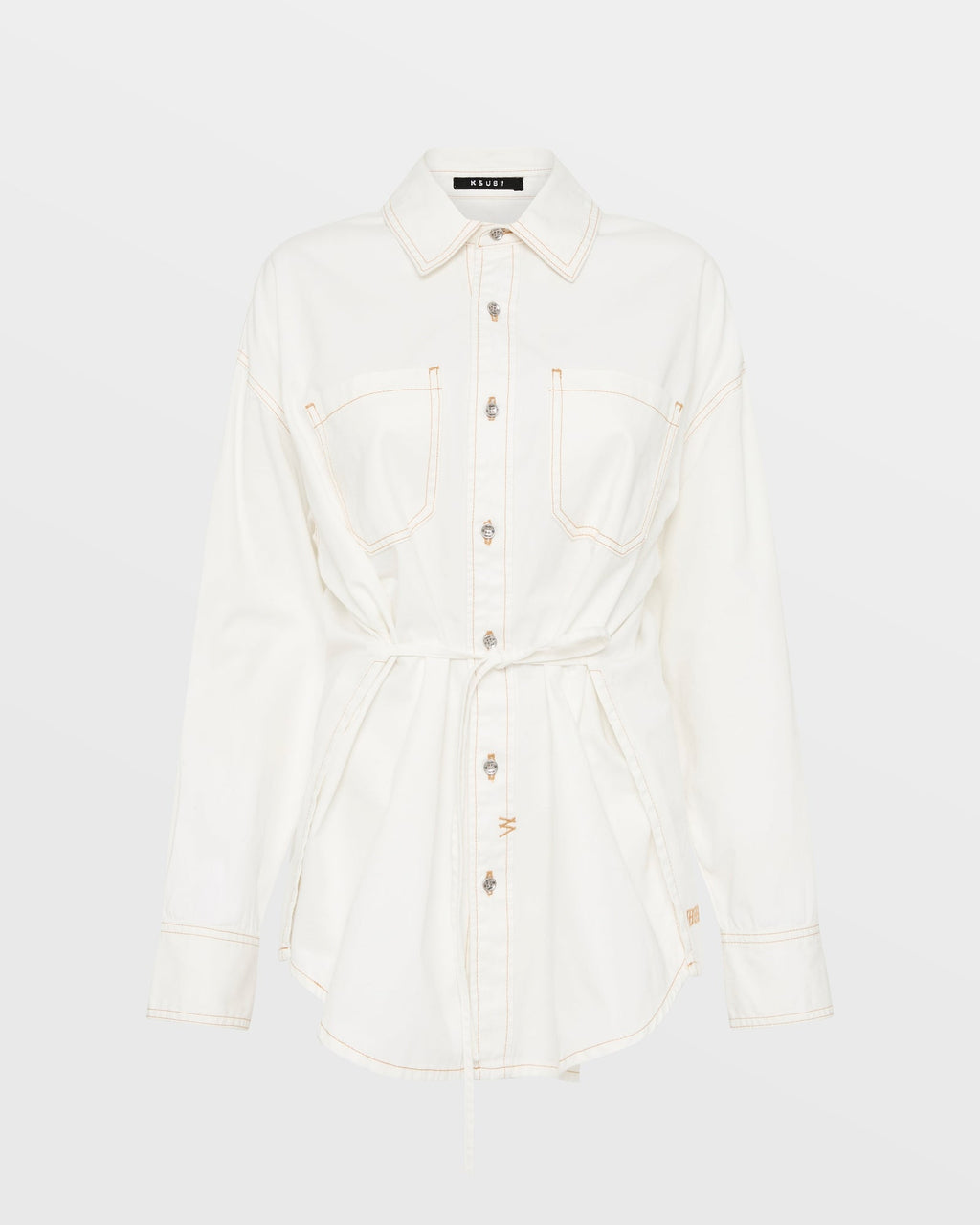 Womens Oversized Tie Ls Shirt Sugar Rush Oversized Shirts - White