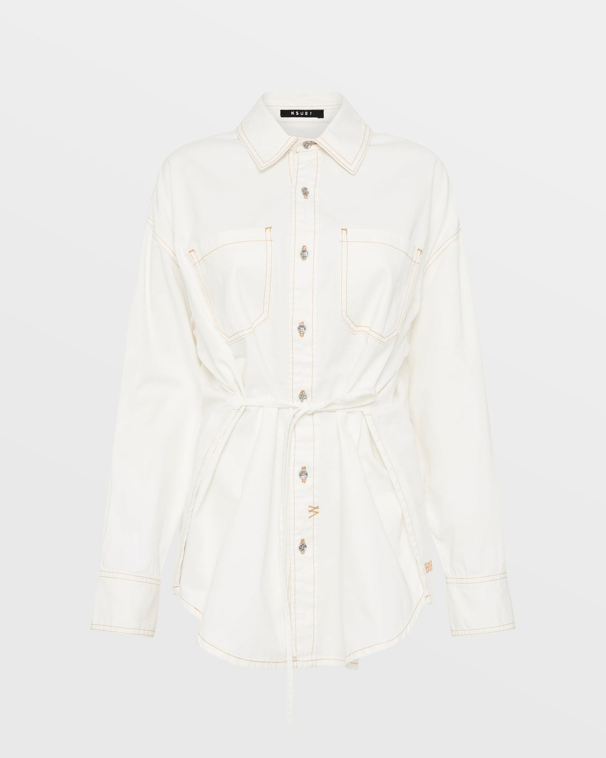 Womens Oversized Tie Ls Shirt Sugar Rush Oversized Shirts - White