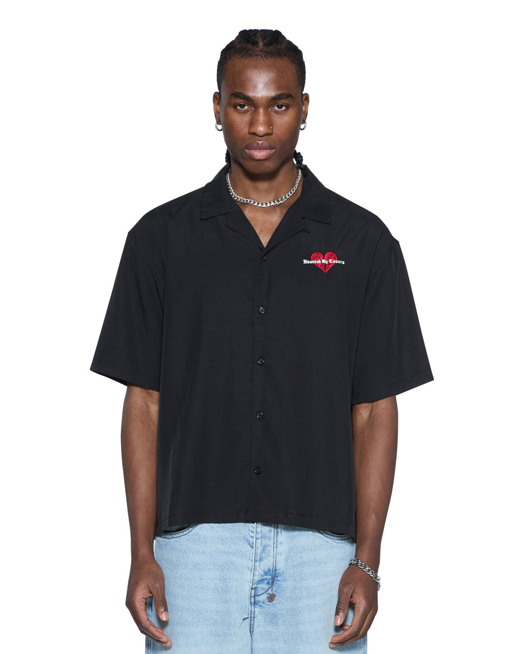 Mens Hbl Diner Ss Shirt Satin Black Regular Shirts - Black