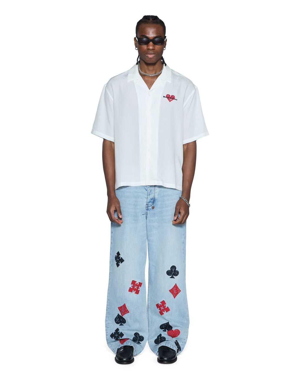 Mens Hbl Diner Ss Shirt Satin White Regular Shirts - White